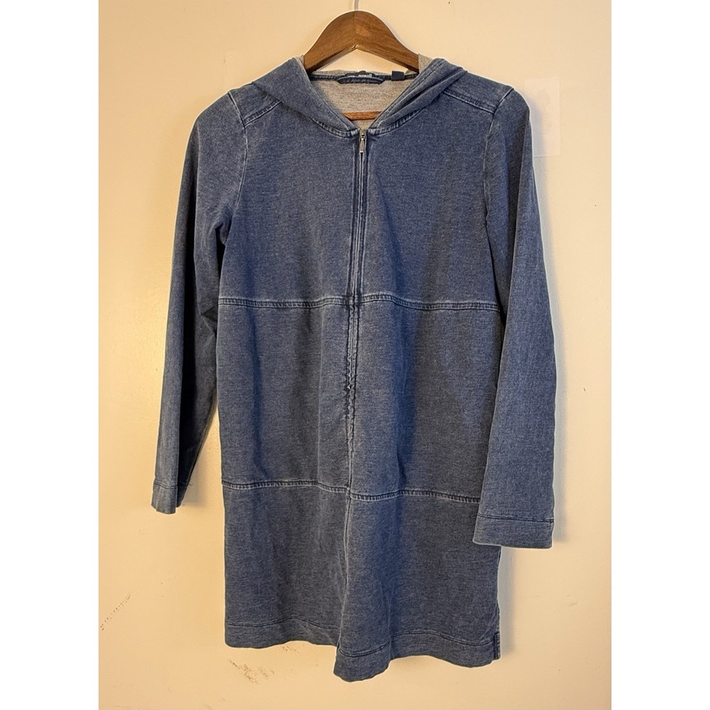 Pure Jill Indigo Hooded Sweatshirt Dress Tunic Zip Front Blue S Petite Cotton
